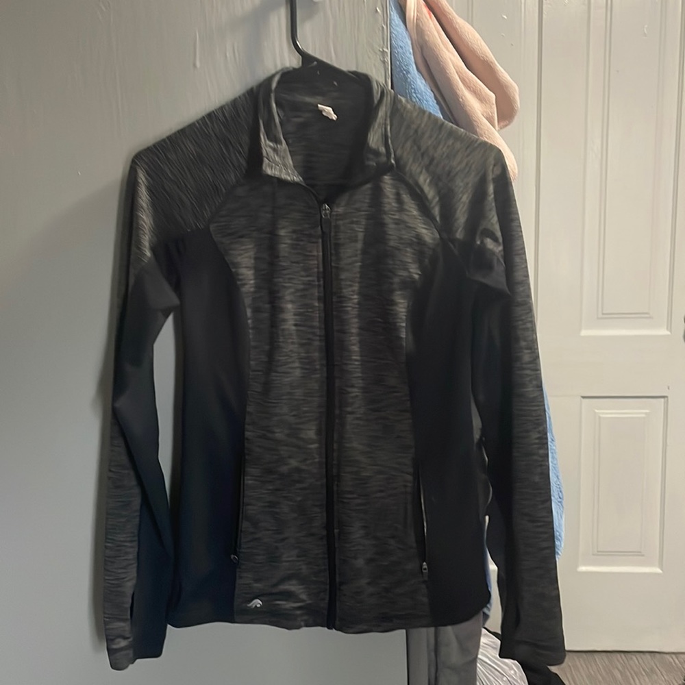 black and grey zip up work out jacket, size XS